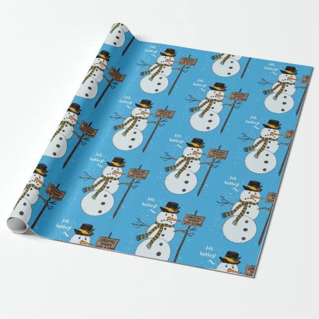 Papel De Presente Bah Humbug Grumpy Christmas Snowman apresenta (Desenrolado)
