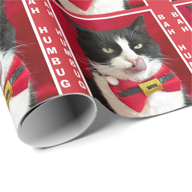Papel De Presente Bah Humbug Tuxedo Cat Wrappaper (Ponta do rolo)
