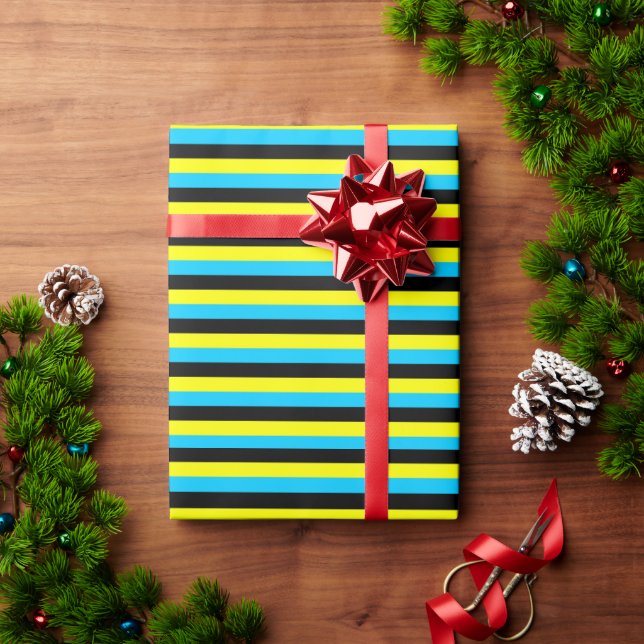 Papel De Presente bahamas flag stripes country pattern blue yellow b (Presente de Natal)