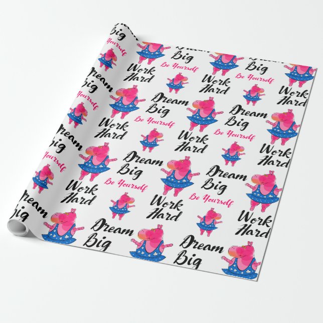 Papel De Presente Bailarina cor-de-rosa adorável do hipopótamo (Desenrolado)