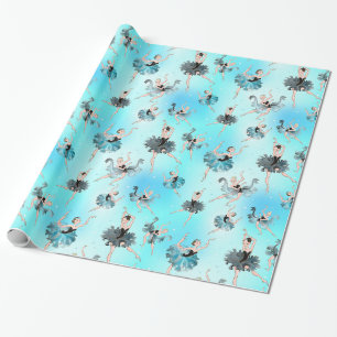 Papel De Presente Bailarina de Tutu Aqua Feminina Com Fundo Aqua