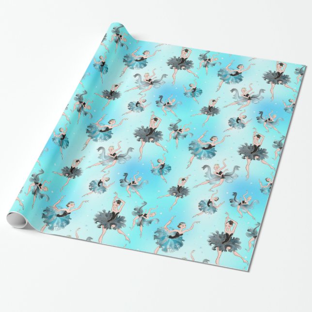 Papel De Presente Bailarina de Tutu Aqua Feminina Com Fundo Aqua (Desenrolado)