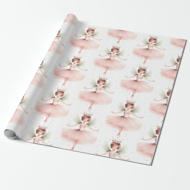 Papel De Presente Bailarina do Quebra-Nozes Ballet Rosa Menta (Desenrolado)