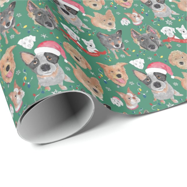 Papel De Presente Bairro Cães de Natal Verde (Ponta do rolo)