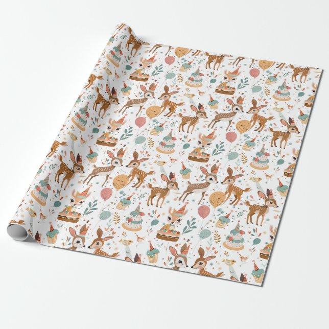 Papel De Presente Bairro de Animais da Floresta Whimsso (Desenrolado)