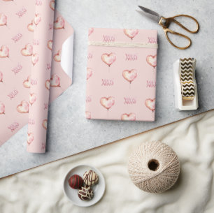 Papel De Presente Balão Coração Rosa Creme XOXO