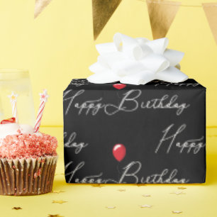 Papel De Presente Balão de Aniversário Vermelho com Texto