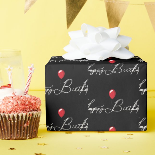 Papel De Presente Balão de Aniversário Vermelho Com Texto (Festa de aniversário)