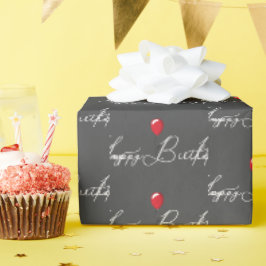 Papel De Presente Balão de Aniversário Vermelho Com Texto