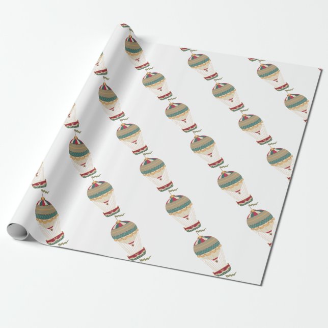 Papel De Presente Balão de Ar Quente Adorável Steampunk com Bandeira (Desenrolado)