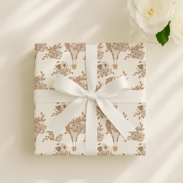 Papel De Presente Balão de ar quente Boho, berçário neutro em termos (Criador carregado)