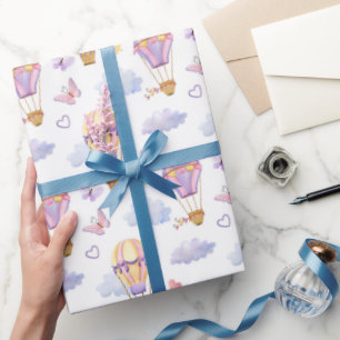 Papel De Presente Balão de Ar Quente Caprichoso em Aquarela