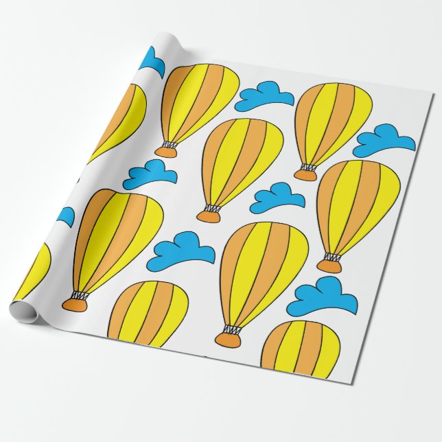 Papel De Presente Balão de Ar Quente Nuvens Balão de Ar Quente (Desenrolado)