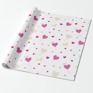 Papel De Presente Balão de coração e coroas.