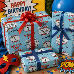 Papel De Presente Balão de Fala de Quadrinhos de Super-Herói Anivers