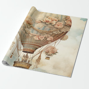 Papel De Presente Balão de Rosa Rosa Conto de Fadas Vitoriano Pastel