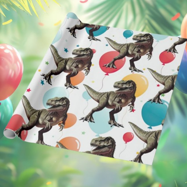 Papel De Presente Balão do Partido Dinossauro (T-Rex Party Supplies for Your Little One!)