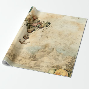 Papel De Presente Balão Vintage de Ar Quente em uma Paisagem Serena