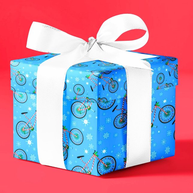 Papel De Presente Balas de Hortelã Natal Bicicleta Flocos de Neve (Criador carregado)