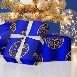 Papel De Presente Balas de Natal de ouro em Azul