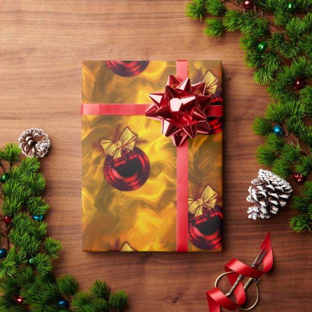 Papel De Presente Balas de Natal Vermelhas na Dourada (Presente de Natal)