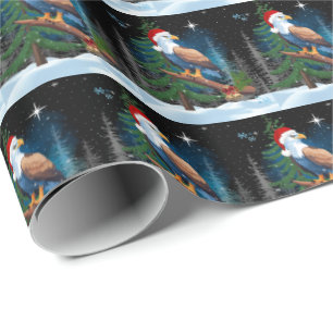 Papel De Presente Bald Eagle Vestindo Natal Hat Winter Scenay