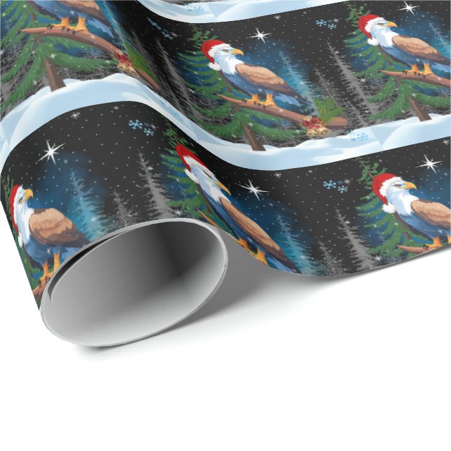 Papel De Presente Bald Eagle Vestindo Natal Hat Winter Scenay (Ponta do rolo)