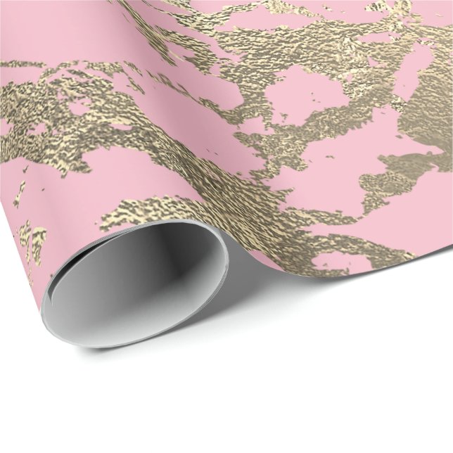 Papel De Presente Balé rosa-claro Foxier Dourado Marble Glam brilhan (Ponta do rolo)