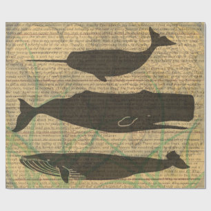 Papel De Presente Baleia Antiga Náutica Vida Marinha Vintage Oceano