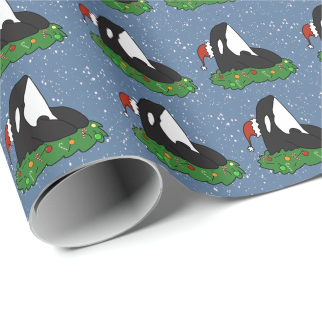 Papel De Presente Baleia Assassina de Orca de Natal  (Ponta do rolo)