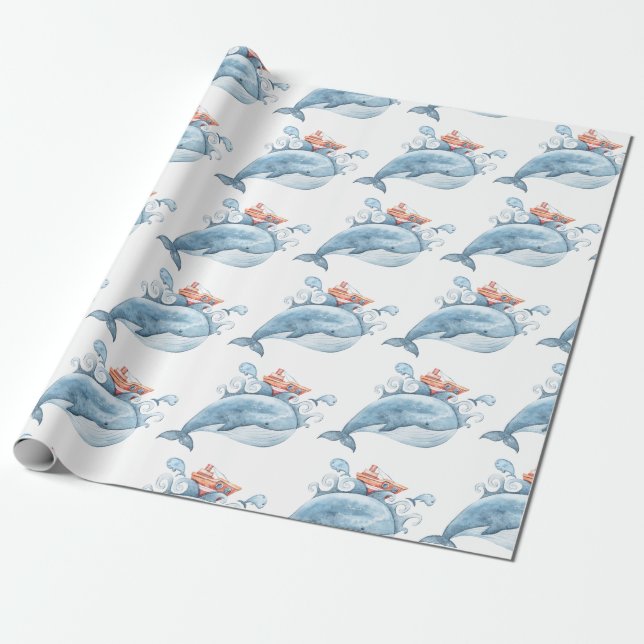 Papel De Presente Baleia Azul Aniversário (Desenrolado)