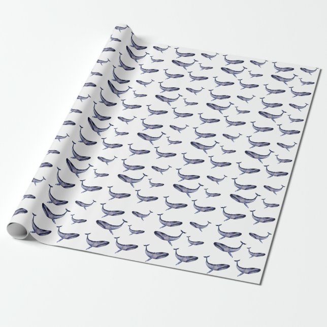 Papel De Presente Baleia azul-aquarela (Desenrolado)