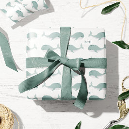 Papel De Presente Baleia Azul Cuta com Nome Personalizado Criança Pe