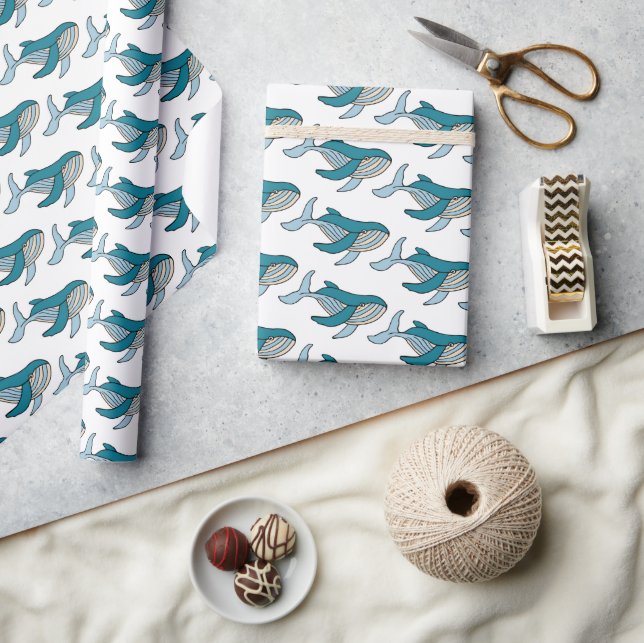 Papel De Presente Baleia Azul Padrão Oceano (Artesanato)