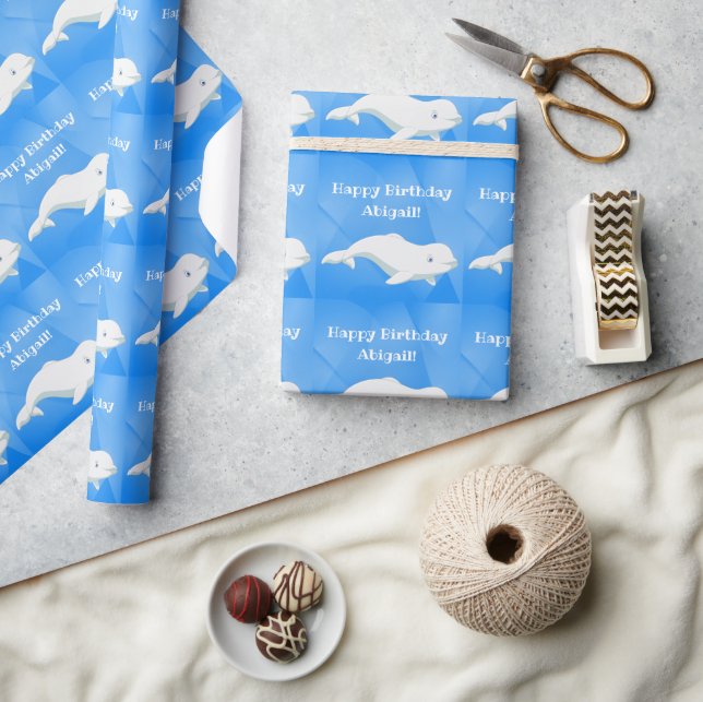 Papel De Presente Baleia Azul Personalizada Beluga Aniversário (Artesanato)