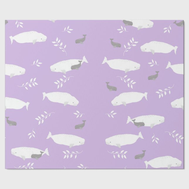 Papel De Presente Baleia Beluga Na Ilustração Pastel Lilac (Barra)