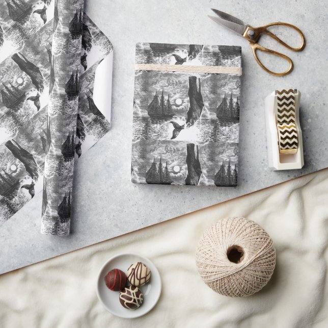 Papel De Presente Baleia Cachalote Saltando, Animais da Vida Marinha (Artesanato)