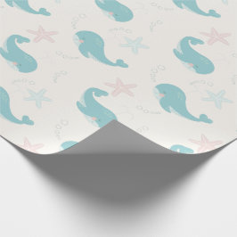 Papel De Presente Baleia e Starfish — creme branco