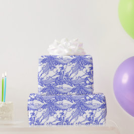 Papel De Presente Baleia-jubarte azul e branca