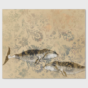 Papel De Presente Baleia Náutica Vintage Iridescente Grunge