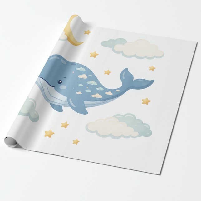 Papel De Presente Baleia Nuvem Sonhadora (Desenrolado)