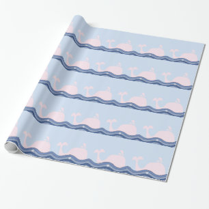 Papel De Presente Baleia Rosa e Azul-Marinho