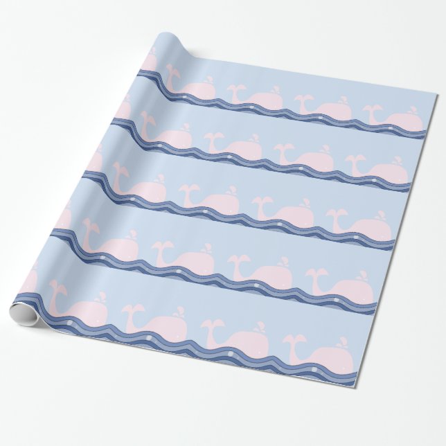 Papel De Presente Baleia Rosa e Azul-Marinho (Desenrolado)