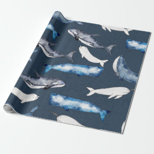 Papel De Presente Baleias de Aquarela
