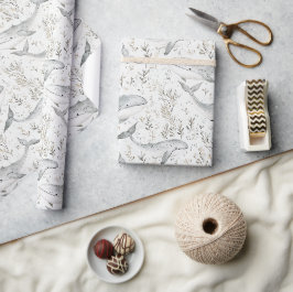 Papel De Presente Baleias de Cinza Oceânica