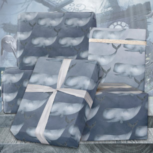 Papel De Presente Baleias-Esperma Sob A Cor Da Água Do Oceano Azul P