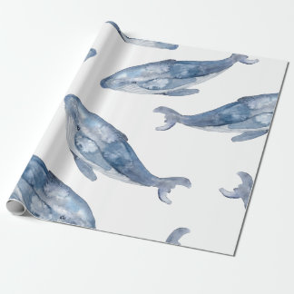 Papel De Presente Baleias jubarte em aquarela