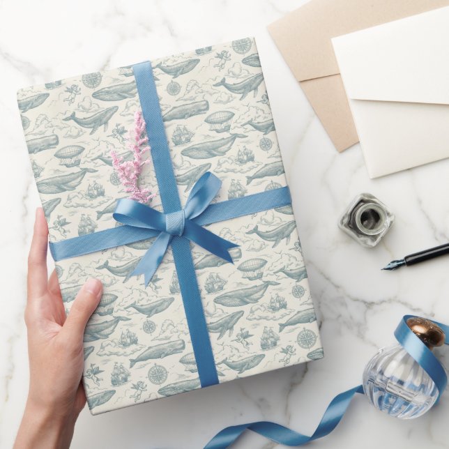 Papel De Presente Baleias nas Nuvens | Viagem Celestial (Presentear)