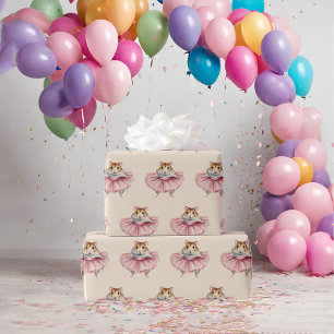 Papel De Presente Ballerina Hamster Girls Aniversário