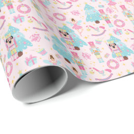 Papel De Presente Ballerinas e Nozes de Natal Rosa e Bonitinhos